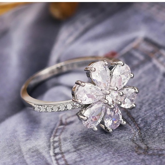 Snowflake 925 Silver Fashion Rings White Sapphire - Picture 3 of 5